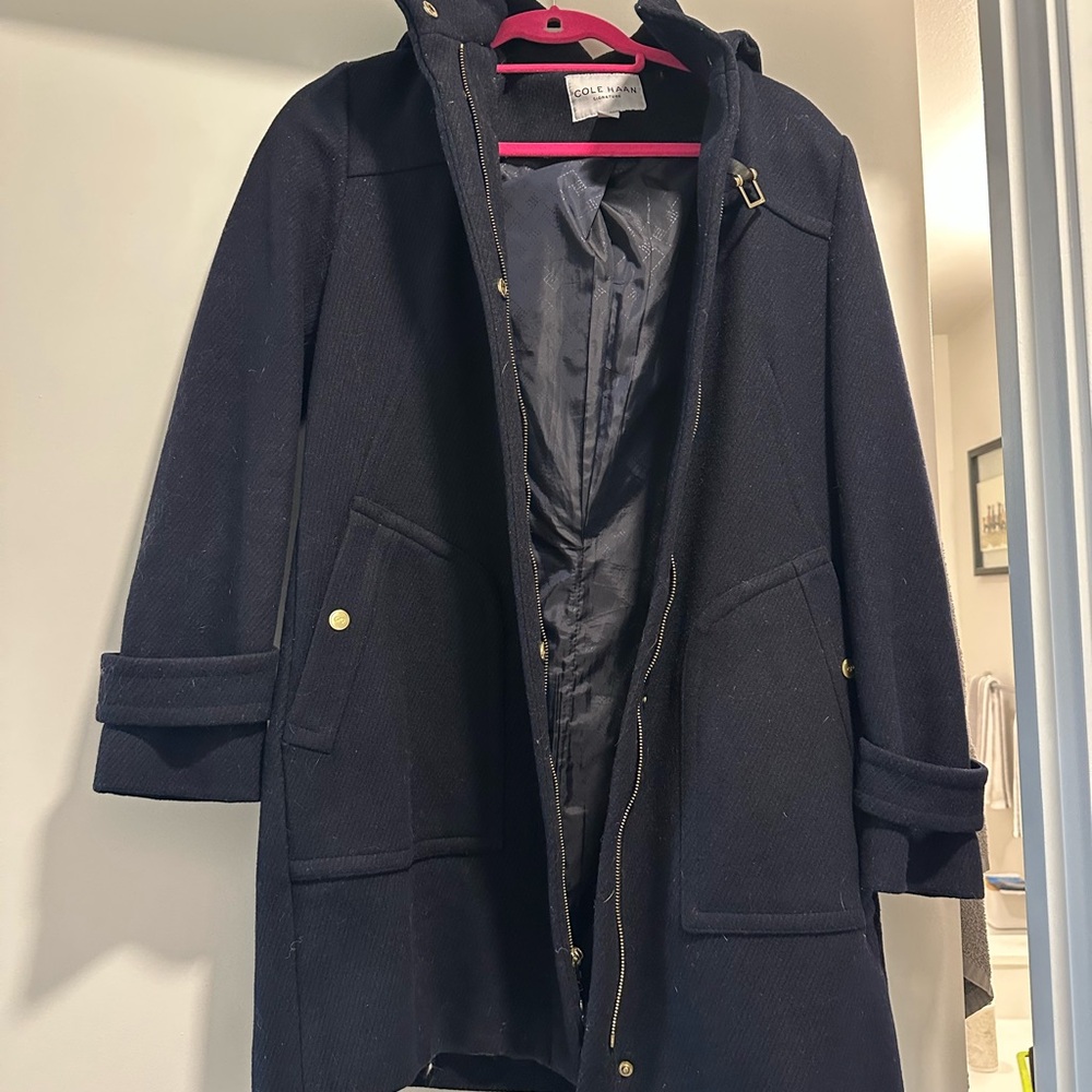 Wool Cole Haan Women's Navy Trench Coat